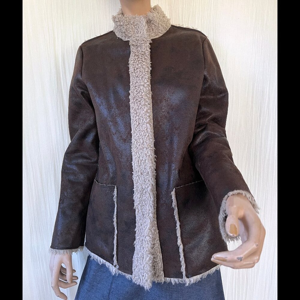Velvet by Graham and Spencer faux leather faux shearling jacket brown S